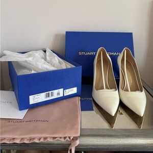 Stuart Weitzman Power Pump 85 mm Calf Leather Heels in Cream Size 38/7.5